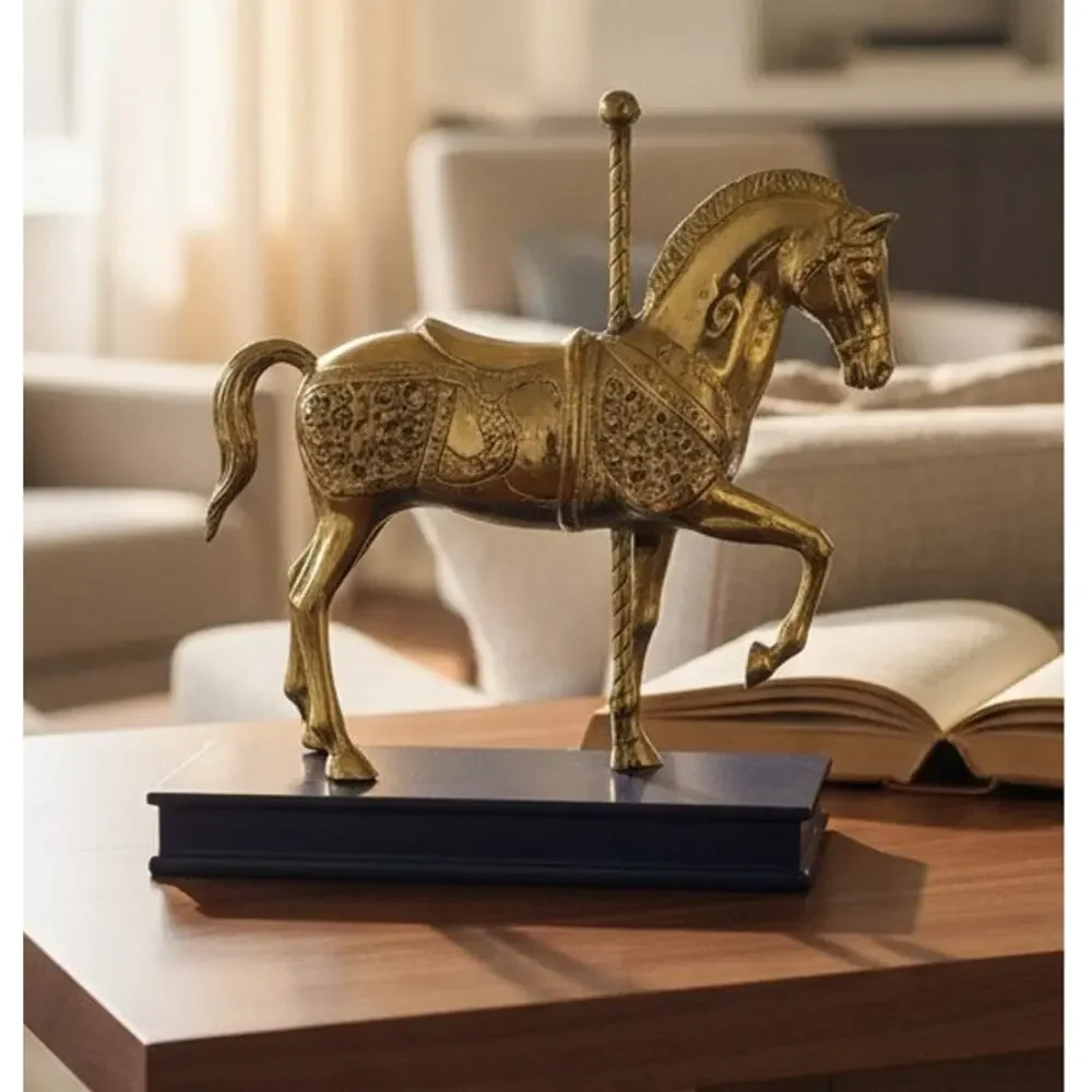 Brass Carousel Horse on Lacquer Wood Base Wildwood Accents 9